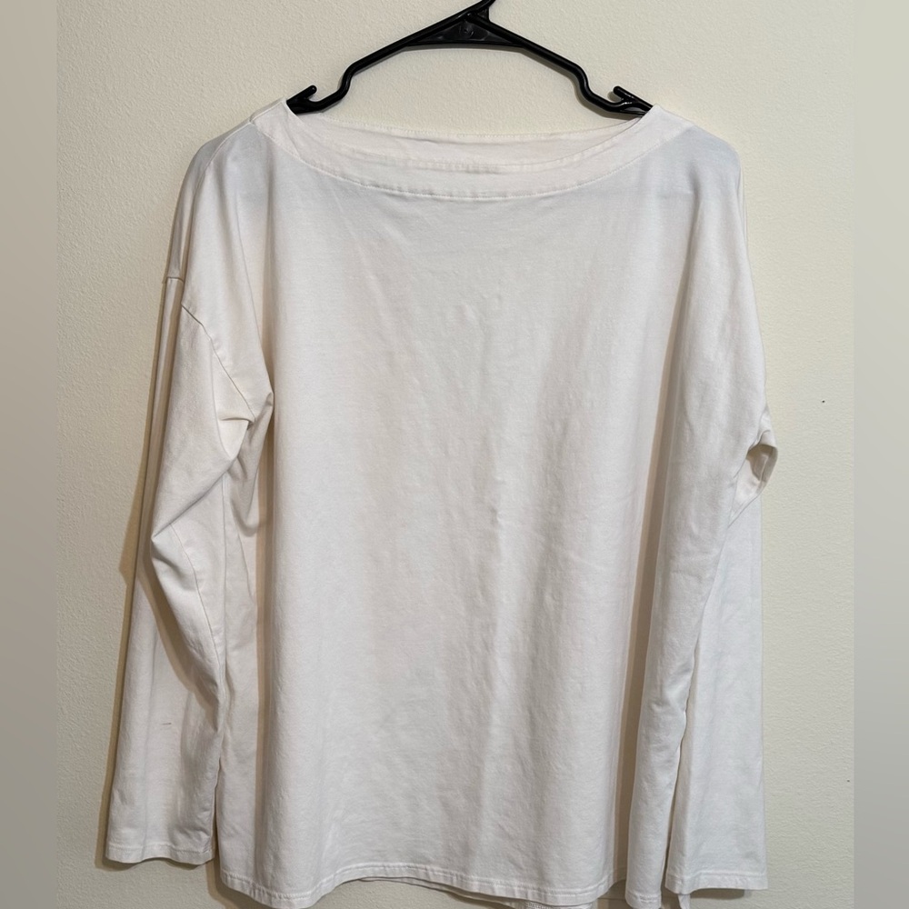 J Jill Classic Off White Long Sleeve Boat Neck Women's Top L